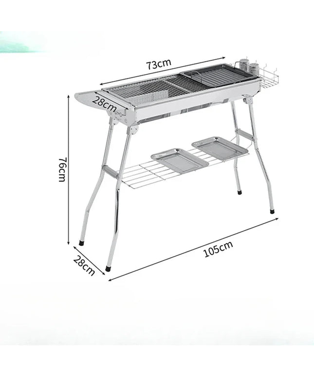 Outdoor Stainless Steel Charcoal Grill Large Size Barbecue Tool Portable Free Installation Handle Folding BBQ Cooking