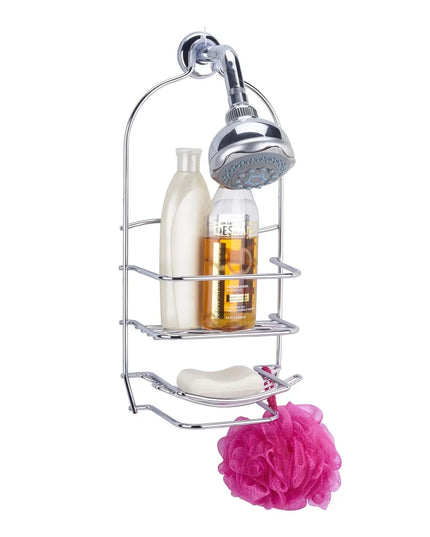 Metal Shower Caddy Chrome 3-Tier Storage Organizer with Hooks Bathroom Durable Rust-Resistant Hanging Shower Head Accessory