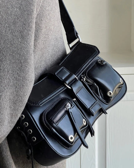 Goth Punk Cool Women's Underarm Bag Hot Girls Shoulder Bags Fashion Design PU Leather Female Handbags Tote Purse with Zipper