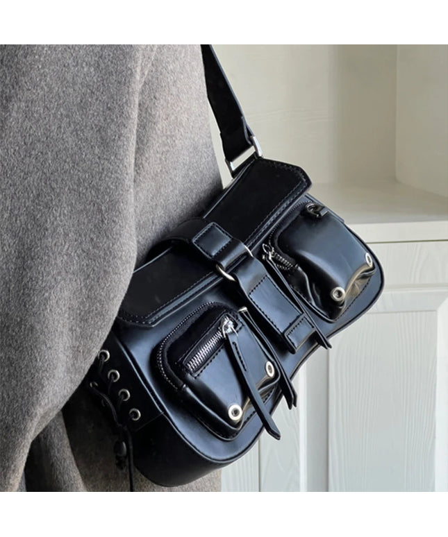 Goth Punk Cool Women's Underarm Bag Hot Girls Shoulder Bags Fashion Design PU Leather Female Handbags Tote Purse with Zipper