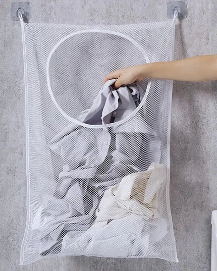 Dirty Clothes Storage Bag Basket Frame Bucket Foldable Mesh Laundry Bathroom Wall Hanging Household Clothing Organizer with Hook