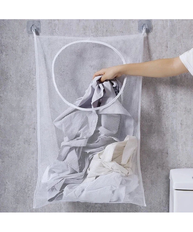 Dirty Clothes Storage Bag Basket Frame Bucket Foldable Mesh Laundry Bathroom Wall Hanging Household Clothing Organizer with Hook