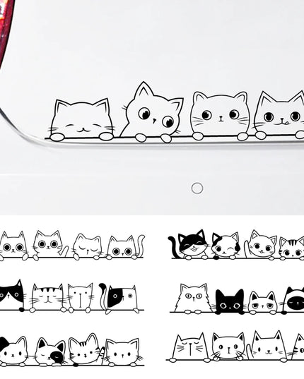 Peeking Cat Vinyl Sticker Car Window Bumper Decoration, Halloween Cats Decals Fur Kitten Laptop Stickers for Apple MacBook Decor
