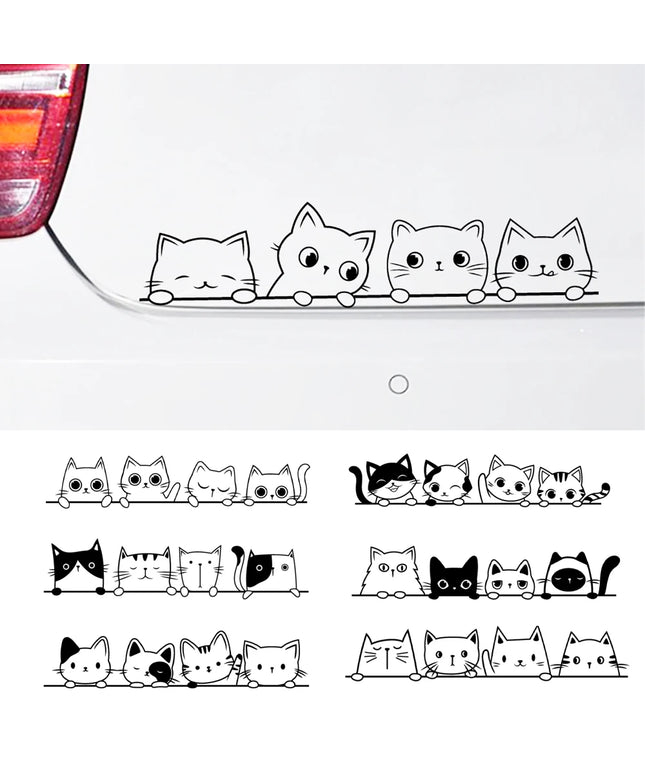 Peeking Cat Vinyl Sticker Car Window Bumper Decoration, Halloween Cats Decals Fur Kitten Laptop Stickers for Apple MacBook Decor