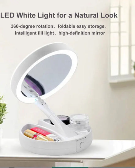 1X 10x Magnifying Vanity Mirror with LED Lighted Flexible Foldable Desk Makeup Mirror Lighting Dressing Makeup Lamp