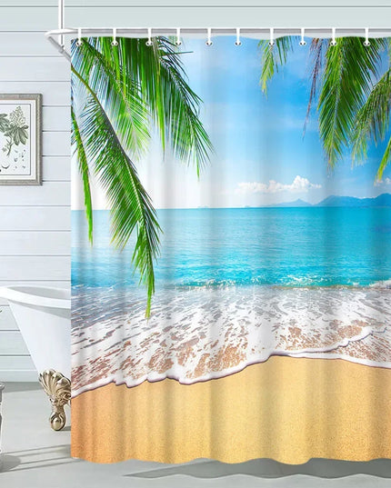 Seashell Shower Curtain Summer Beach Starfish On The Coastal For Bathroom Curtain Polyester Fabric Bathroom Accessories Set