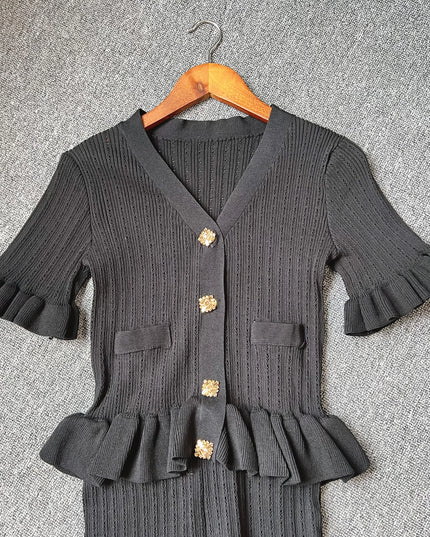 YuooMuoo Brand Fashion One-piece Knitted Maxi Dress Women Elegant V-neck Ruffled Slim Waist Bodycon Sweater Dress Party Vestido