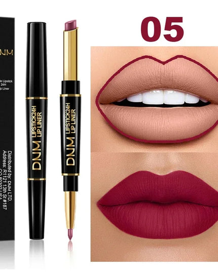 DNM Double-ended Matte Lipstick Pencil Non-stick Cup Long Lasting Lipstick Lip Liner Waterproof 2 In 1 Lip Stain Pencil Makeup