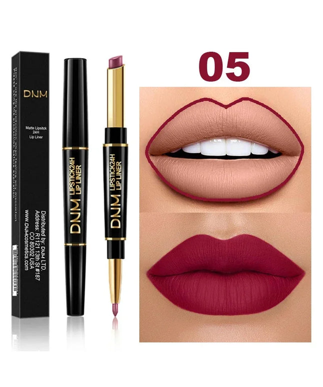 DNM Double-ended Matte Lipstick Pencil Non-stick Cup Long Lasting Lipstick Lip Liner Waterproof 2 In 1 Lip Stain Pencil Makeup