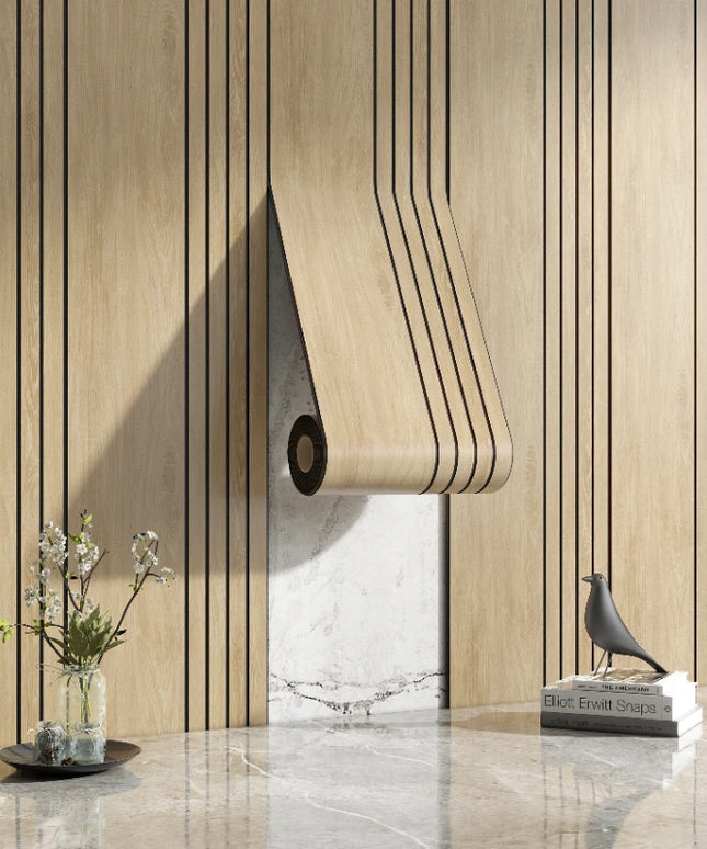 Thickened Roll 3D Stereo Grille Wood Veneer Wall Panel Self-Adhesive Wallpaper Decoration Living Room Background Wall Wall Sticker DIY Cutting
