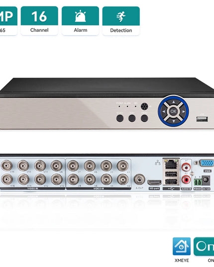 16 Channels CCTV DVR 5MP-N 5in1 AHD TVI CVI CVBS IP Camera Hybrid Digital Video Recorder Secuirty System Remote Access H.265