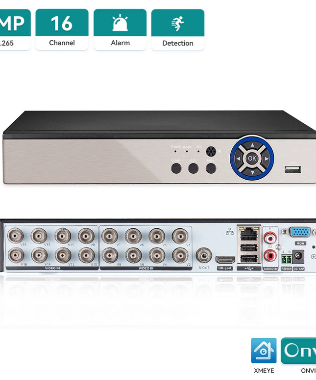 16 Channels CCTV DVR 5MP-N 5in1 AHD TVI CVI CVBS IP Camera Hybrid Digital Video Recorder Secuirty System Remote Access H.265