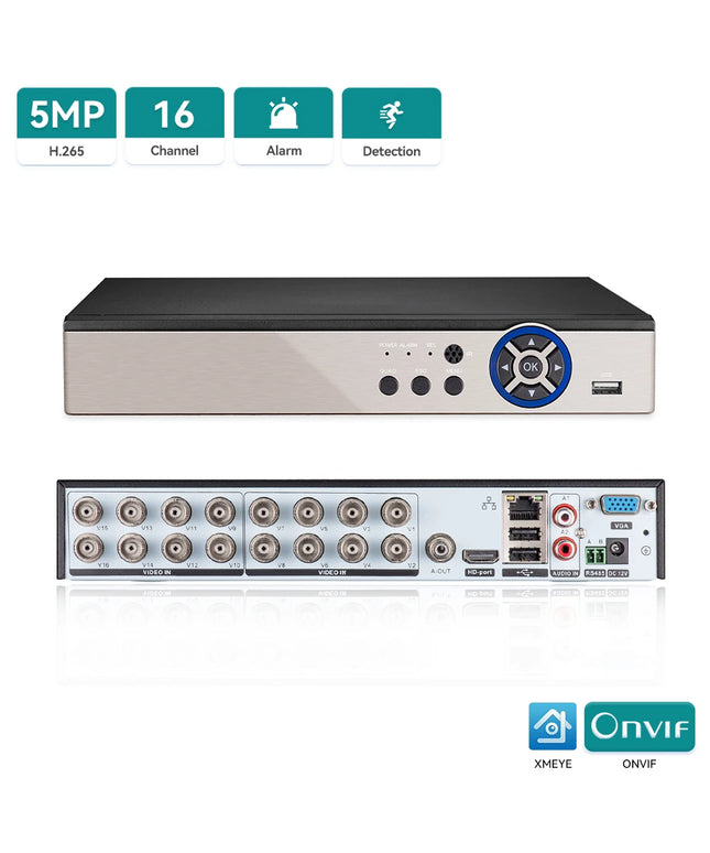 16 Channels CCTV DVR 5MP-N 5in1 AHD TVI CVI CVBS IP Camera Hybrid Digital Video Recorder Secuirty System Remote Access H.265