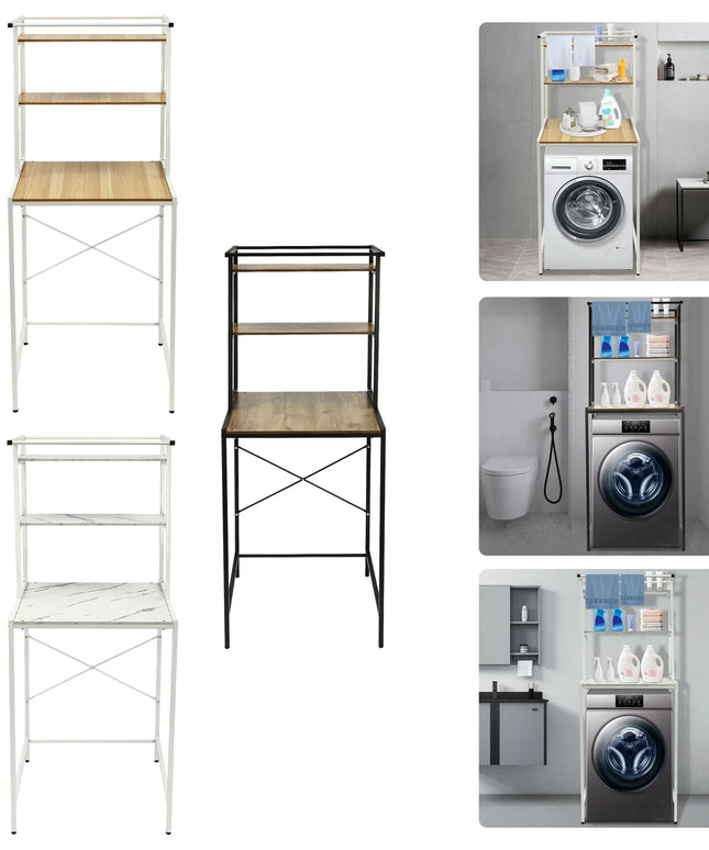 Washer and Dryer Storage Shelf, 3-Tier Bathroom Organizer Rack Space-Saving, Standing Storage Rack