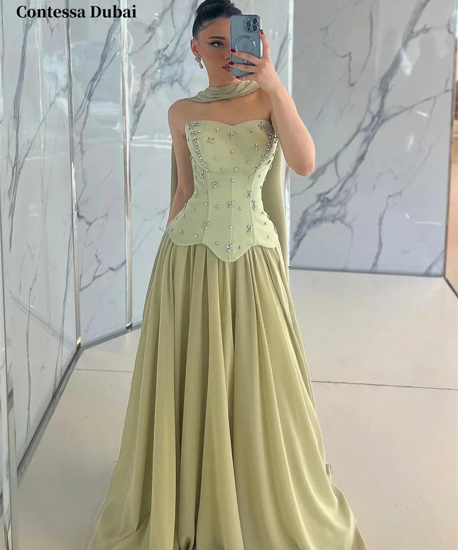 Contessa Dubai Customized Evening dresses A-line prom party dress 2025 Luxury Strapless Floor-length فساتين سهرة