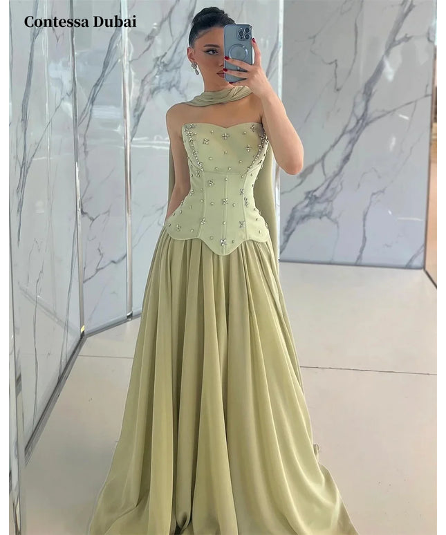Contessa Dubai Customized Evening dresses A-line prom party dress 2025 Luxury Strapless Floor-length فساتين سهرة