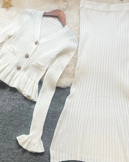 YuooMuoo Brand Fashion One-piece Knitted Maxi Dress Women Elegant V-neck Ruffled Slim Waist Bodycon Sweater Dress Party Vestido