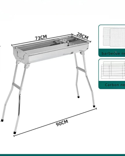 Outdoor Stainless Steel Charcoal Grill Large Size Barbecue Tool Portable Free Installation Handle Folding BBQ Cooking