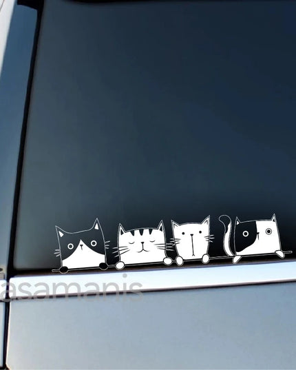 Peeking Cat Vinyl Sticker Car Window Bumper Decoration, Halloween Cats Decals Fur Kitten Laptop Stickers for Apple MacBook Decor