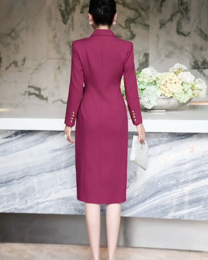 ZJYT Elegant Ladies Notched Collar Long Sleeve Autumn Dresses for Women Lace Up Straight Office Work Wear Female Vestidos 2025