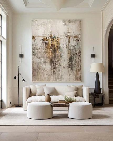 Beige White Painting Wabi-Sabi Texture Wall Art Neutral White Abstract Handmade Painting on Canvas Wall Decor For Living Room