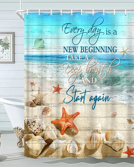 Seashell Shower Curtain Summer Beach Starfish On The Coastal For Bathroom Curtain Polyester Fabric Bathroom Accessories Set