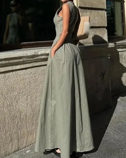 MUJER Zipper Long Dress Woman Pleated Sleeveless Bodycon Dress Summer Elegant Party Dresses For Women 2025 New Midi Dresses