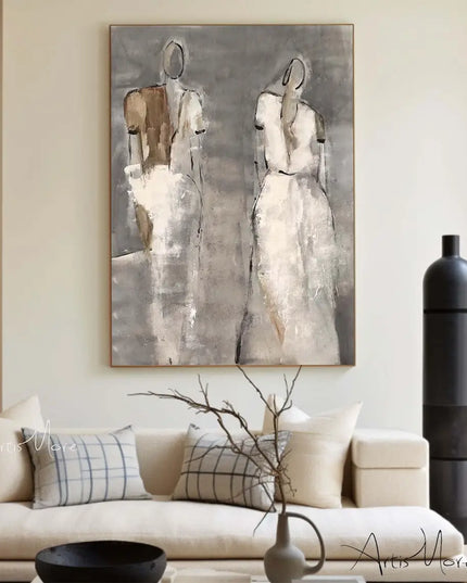 Mhemyo Abstract Woman Figure Handmade Painting Large Brown Green Texture Painting Vintage Abstract People Art Wabi Sabi Wall Art