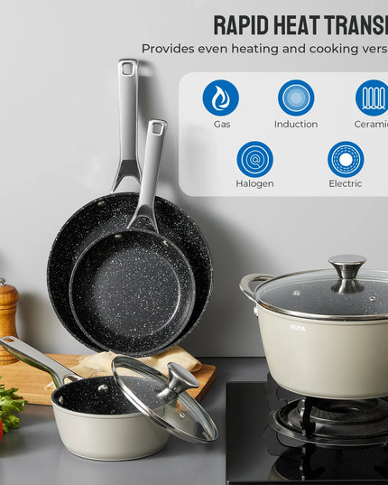 Induction Cookware Nonstick, 10-Piece, BEZIA Pots and Pans Set for Induction Cooktop, Compatible with All Stoves