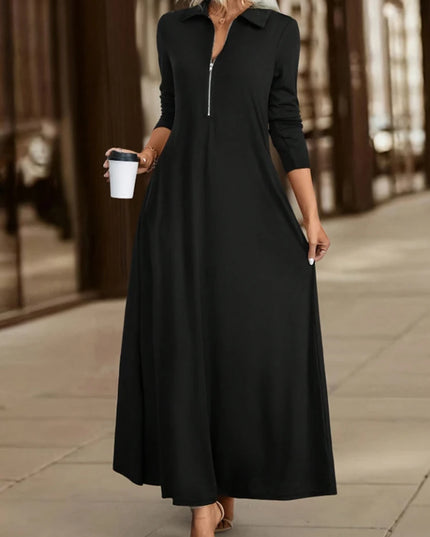 ﻿ Women's Elegant Solid Maxi Dress Fashion Simple Long Skirt 2025 Spring Autumn Slim Long Sleeves Shirt Dresses With Pockets
