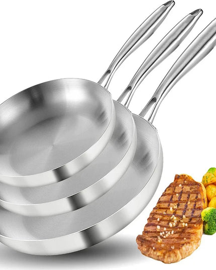 304 Stainless Steel Frying Pan NonStick Pan Fried Steak Pot Uncoated Kitchen Cookware For Gas Stove and Induction Cooker