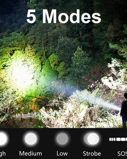 High Power Strong Light Long Range LED Flashlight USB Rechargeable Defense Flashlight Outdoor Telescopic Zoom Super Bright Torch