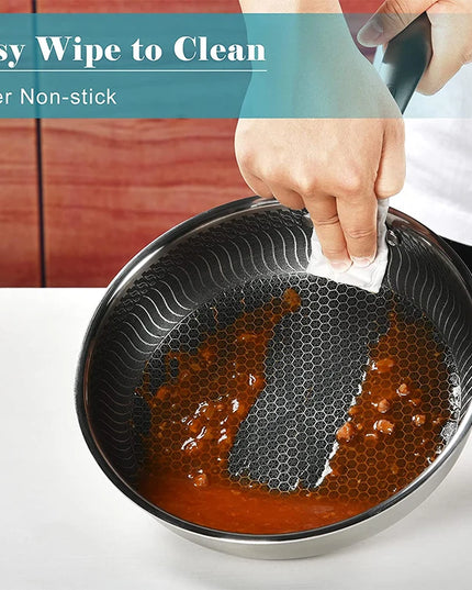 LMETJMA Stainless Steel Frying Pan Nonstick Honeycomb Fry Pan With Lid Induction Ceramic Electric Gas Cooktops Compatible KC0480