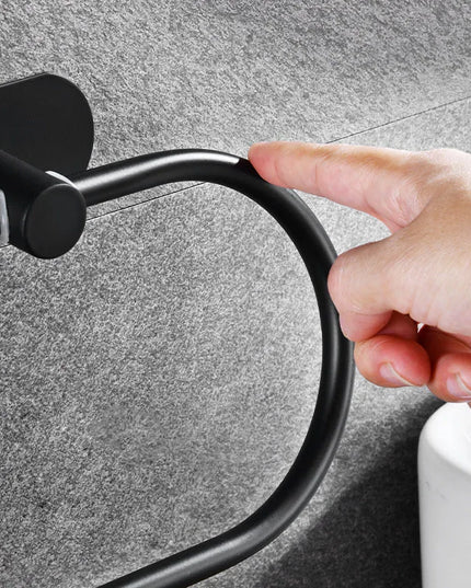 Stainless Steel Towel Holder Self-adhesive Bathroom Towels Rack Black Washhand Hanger Ring Rail Bar Kitchen Storage Accessories