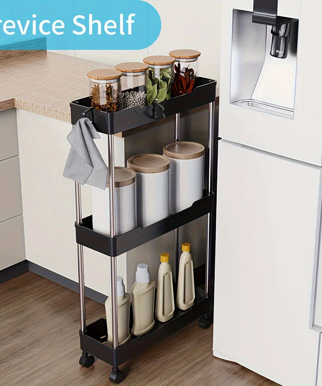 1pc Bathroom Storage Rack With Wheels, 3/4 Layer Rolling Utility Cart, Bathroom Storage Organizer, Multi-purpose Utility Cart, M