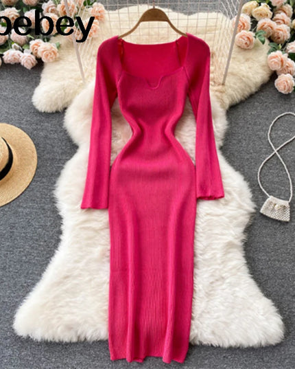 Dresses For Women 2026 Sexy Strapless Ribbed Knitted Bodycon Dress Women Winter Long Sleeve Midi Sweater Dress Clothes