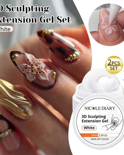 NICOLE DIARY White Non Stick Hand Extension Gel Nail Polish For 3D Shaping Carving Flower DIY Nail Art Extension Acrylic
