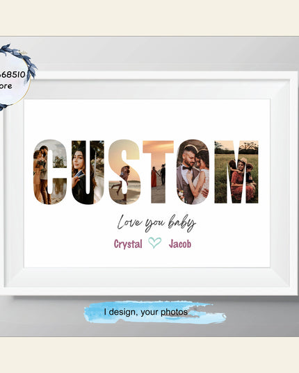 Custom Name Picture Collage Canvas Art Poster Personalized Text Photo Frameless Mural Home Birthday Gift Home Wall Decoration Pr