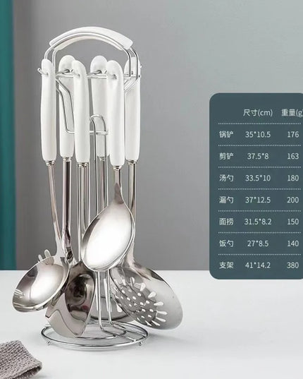 7pcs stainless steel spatula soup spoon kitchenware set cooking spatula kitchen supplies ceramic handle Nordic kitchen tools