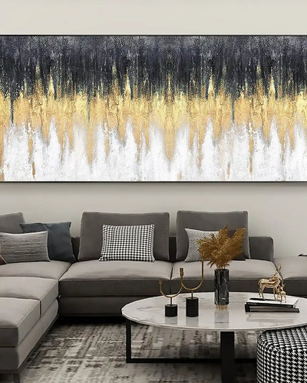 Gold Abstract Painting on Canvas Textured Wall Art Gold Foil Painting Boho Wall Decor Bright painting Large Modern Art Painting