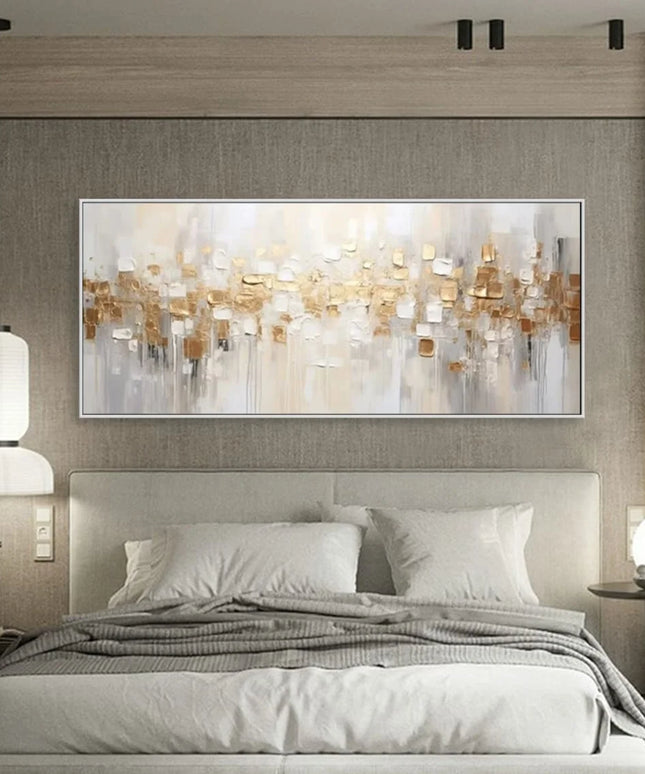 Gold Abstract Painting on Canvas Textured Wall Art Gold Foil Painting Boho Wall Decor Bright painting Large Modern Art Painting