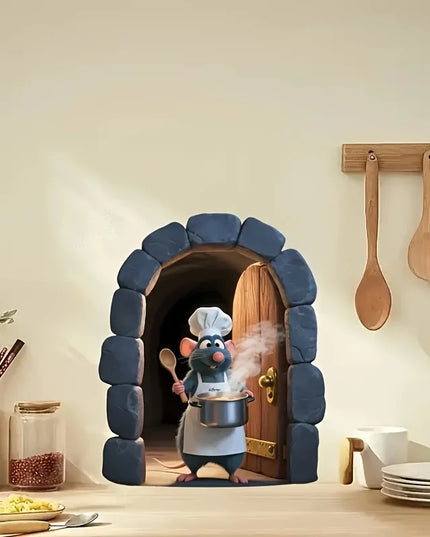 1pc Cute Little Mouse Sticker Kitchen Chef Wall Decoration Living Room Bedroom Kitchen Wall Sticker Home Decoration Accessories
