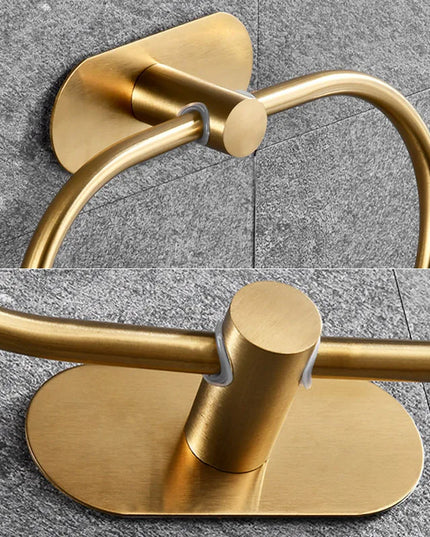 Stainless Steel Towel Holder Self-adhesive Bathroom Towels Rack Black Washhand Hanger Ring Rail Bar Kitchen Storage Accessories