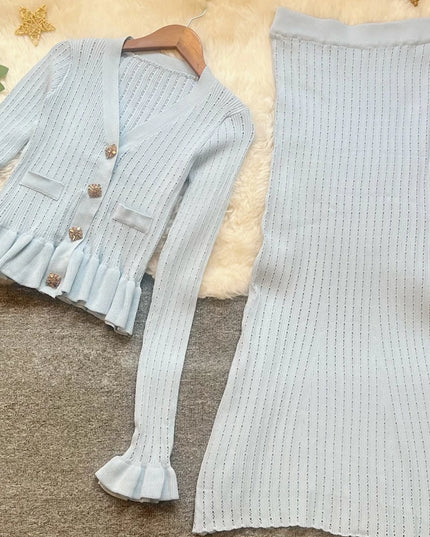 YuooMuoo Brand Fashion One-piece Knitted Maxi Dress Women Elegant V-neck Ruffled Slim Waist Bodycon Sweater Dress Party Vestido