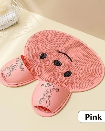 Rabbit Bathroom Shower Anti Slip Mat, Circular Massage Foot Mat, Back Suction Cup,Foot Scrubber, Back Scrubber, Anti Fall Device