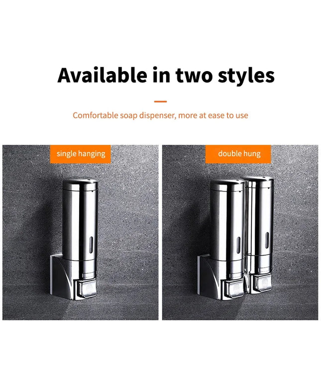 Stainless Steel Soap Dispenser Wall Mounted Bathroom Shampoo Shower Gel Dispenser Container Bottle Bathroom Kitchen Accessories