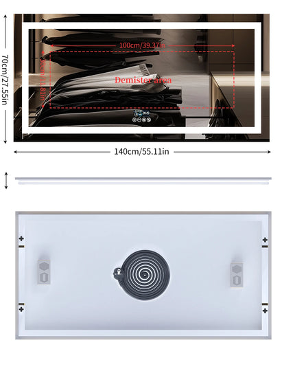 LUVODI Large Illuminated Bluetooth Bathroom Mirror Rectangle Anti-fog LED Bathroom Vanity Mirror with Bluetooth Speaker 3 Color