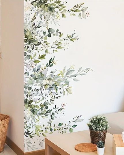2pcs Plant Vine Flower Green Leaf Self-Adhesive Wall Stickers Removable Decorative Decal for Home Living Room Bedroom Background
