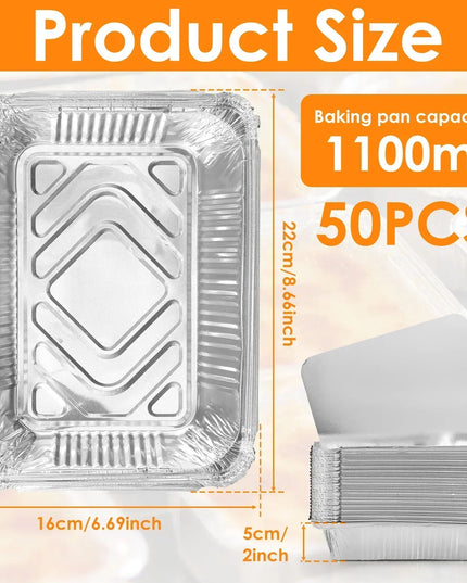 50/100pcs Aluminum Foil Trays with Lids Non-Stick Baking Pans Food Grade BBQ Bowl for Air Fryer Oven Baking Cooking Kitchen Tool