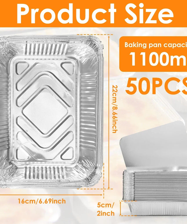 50/100pcs Aluminum Foil Trays with Lids Non-Stick Baking Pans Food Grade BBQ Bowl for Air Fryer Oven Baking Cooking Kitchen Tool